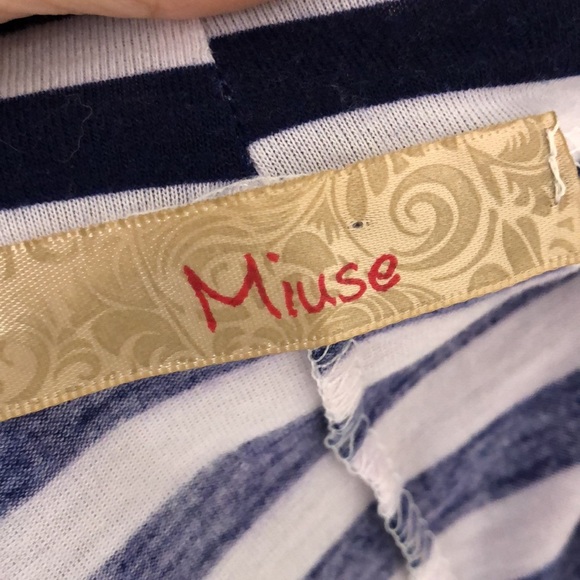 Miuse Navy Stripe Cascading Open Front Stretchy Knit Cardigan Jacket‎ - Picture 7 of 8